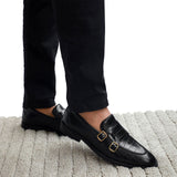 NICHE Black Croco Pattern Luxurious Double Monk