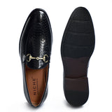 NICHE Black Python Print Horsebit Loafers