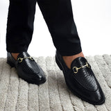 NICHE Black Python Print Horsebit Loafers