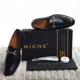 NICHE Black Python Print Horsebit Loafers