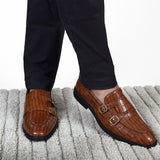 NICHE Tan Croco Pattern Luxurious Double Monk