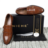 NICHE Tan Croco Pattern Luxurious Double Monk