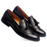 NICHE BLACK SEMI BROGUE TASSEL LOAFER