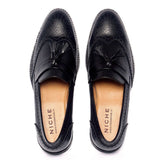 NICHE BLACK SEMI BROGUE TASSEL LOAFER