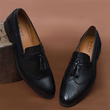 NICHE BLACK SEMI BROGUE TASSEL LOAFER