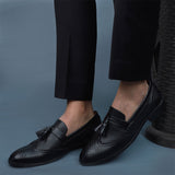 NICHE BLACK SEMI BROGUE TASSEL LOAFER