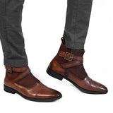 NICHE BROWN NAPPA ZIP-UP BOOTS