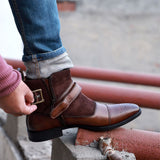 NICHE BROWN NAPPA ZIP-UP BOOTS