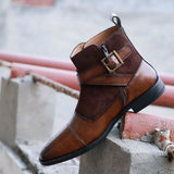 NICHE BROWN NAPPA ZIP-UP BOOTS